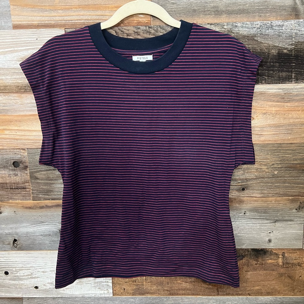 Pistola Marina Wide Shoulder Muscle Tee Mariners Stripe Women’s Small Sold Out - Picture 2 of 4